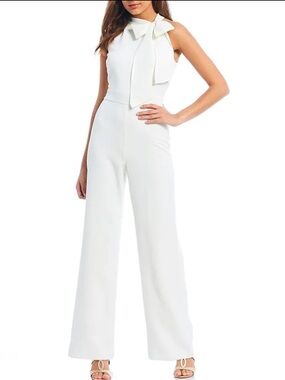Vince Camuto White Sleeveless Bow-Neck Wide-Leg Jumpsuit